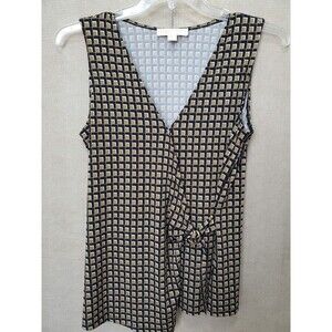 Michael Kors Geo Print Sleeveless Surplice Faux Wrap D-Ring Blouse Size Large